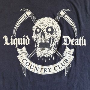 Liquid Death Country Club Skull Logo Black T-Shirt‎ Size L Exclusive